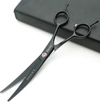 Kingstar 7.0in. Matt Black Professional Pet Grooming Scissors Set,Straight & Thinning & Curved Scissors Set with Comb case A389