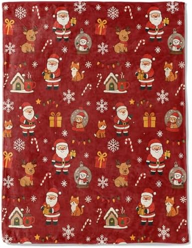 Christmas Cartoon Decorative Throw Blanket, Reindeer Fox Candy Cane Snowflake Print Decoration, Flannel Winter Blankets for Couch Bed Sofa, Holiday Home Decor, Xmas Festival Gifts 40x50 Inch by AINORI