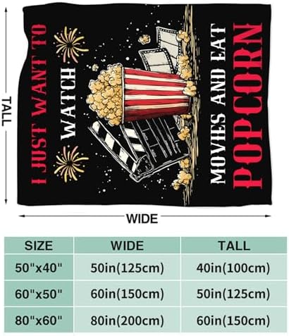 Movie Popcorn Blanket for Girls Women Boys Men Adults Kids Soft Cozy Fleece Theater Film Cinema Throw Blankets Gifts Warm Flannel Plush Lightweight Decor for Couch Bed Sofa 80"X60" - Image 7