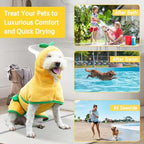 Pet Bathrobe for Dog Cat Absorbently Quick Drying Coat Cute Dogs Bath Towel Hooded Robe Adjustable Collar & Belly Strap for Pool Beach (Yellow, Small) - Image 4