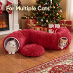Supet Christmas Cat Tunnel Bed, Plush Tree Skirt with Cushion & Hanging Toy - Image 5