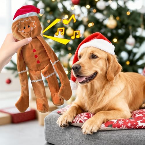 No Stuffing Squeaky Christmas Dog Toys with Crinkle Paper, 21”Cute Christmas Gingerbread Man Gift Dog Plush Toys Chew Toys,Durable Interactive Dog Toys for Large Medium Small Breed, - Image 4
