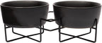 Waggo Simple Solid Double Dog Bowl and Dog Bowl Stand - Double Iron Stand with Double Ceramic Feeder or Water Bowl, Small or Large Dog Elevated Pet Feeder (Matte Black, Medium)