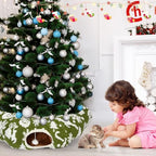 Cat Tunnel Christmas Tree Skirt 3 ft x 3 ft x 10 Inch Cat Bed Donut Cave Indoor Fluffy Circular with Mat and Ball Playground Toys for Festive Kitten Puppy Ferret Rabbit(Green,Elk) - Image 7