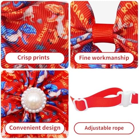 120PCS Dinosaur Dog Bows Pack Include 60PCS Dogs Collar Flowers and Bowties Attachments 20PCS Bowties with Adjustable Collar 40PCS Hair Bows for Girl Female Boy Male Dogs Grooming Accessories - Image 3