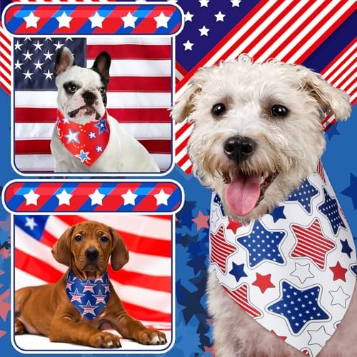 Preboun 50 Pcs Patriotic Dog Bandanas Bulk 4th of July Bandanas for Dogs Triangle Kerchief Scarf Set for Pets Independence Day Costume Photo Props Accessories Pet Shops, 25 Styles(31.5 x 21.7 x 21.7) - Image 6