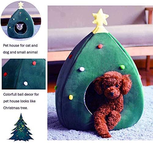 Christmas Cat Beds, Christmas Tree Cat Beds House, Portable Indoor Cat Igloo Xmas Bed Cave for Small Dogs and Small Animals, Green - Image 6
