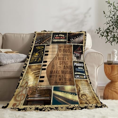 Vintage Piano Blanket Music Throw Blankets Decor Stuff Cozy Flannel Fleece Soft Plush Fuzzy Warm Lightweight Bedding Gifts for Women Girls Kids 60"X50" - Image 2