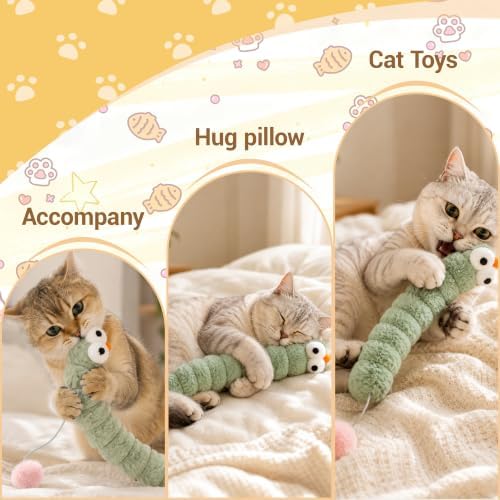 3 Pack Long Cat Kicker Toys with Catnip, 14.5 Inch Plush Caterpillar Cat Toys for Indoor Cats, Interactive Kicker Toys with Rabbit Fur Tail for Biting and Play - Image 6
