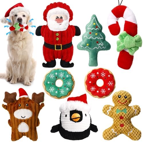 8 Pack Christmas Dog Toys Durable Squeaky Dog Toys for Puppy Christmas Interactive Stuffed Animal Plush Chew Toys with Squeaker for Small Medium Large Dogs Teeth Cleaning by Suilung