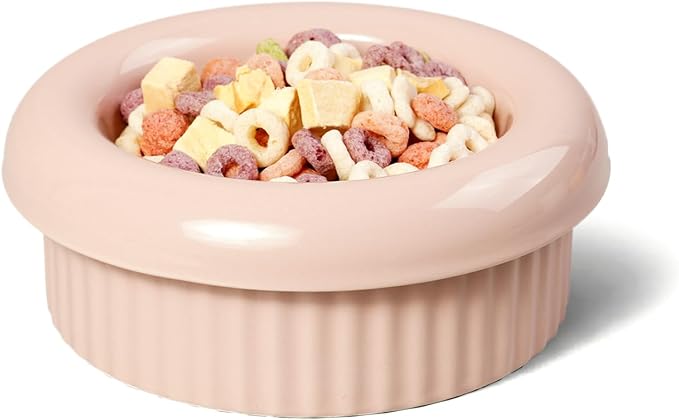 Donut Bowl Elevated Ceramic Cat Bowl with Stand, Raised Whisker-Friendly Bowl for Cats & Small Dogs, Patented Donut Design, Made in Korea (2.8" H -Pink)