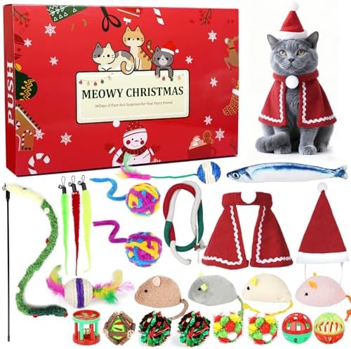 ANOTION Cat Advent Calendar 2026 – 24-Day Christmas Pet Xmas Cat Toys Countdown, Set for Indoor Cats & Kittens, Present for Cat Lovers, Women & Men by ANOTION