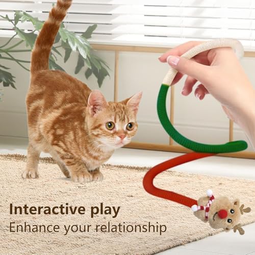 Christmas Cat Catnip Toys, Cotton Rope Cat Toys, Dental Chew Toys for Indoor Cats, Teeth Cleaning Toys for Kitten, Anxiety Relieving Catnip Toy for Cats (26.38 inches) - Image 5