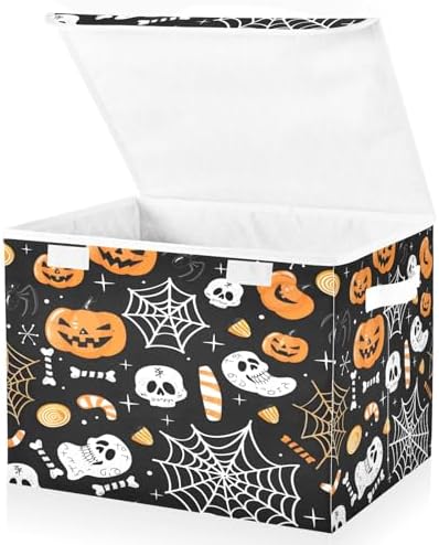 Bolaz Storage Bins with Lids and Handles,Halloween Seamless Pumpkins Spider Web Storage Box Basket with Cover Collapsible Organizer Containers for Home Closet, Shelves by Unknown