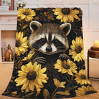 Raccoon Blanket Cute Raccoon Floral Throw Stuff Gifts 80"x60" - Image 4