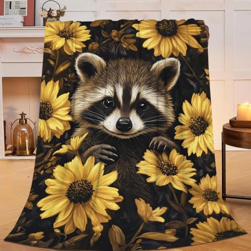 Raccoon Blanket Cute Raccoon Floral Throw Stuff Gifts 80"x60" - Image 4