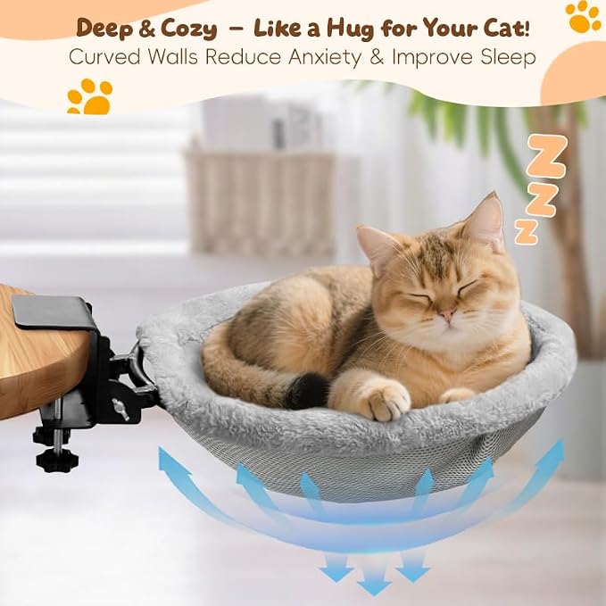 Cat Bed for Desk |2 Machine-Washable Covers |Foldable Cat Bed Desk Mount | Supports 50lbs|Space-Saving Foldable Cat Bed Desk|Reinforced support for jumping and sudden movements