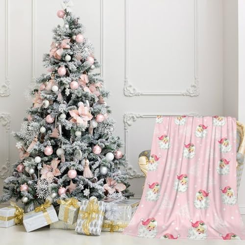 Christmas Santa Claus Throw Blankets, Xmas Tree Soft Anti Pilling Flannel Blanket, Winter Snowflake Decorative Lightweight Pink Blanket, 30x40 Inches Sofa Fleece Blanket - Image 2