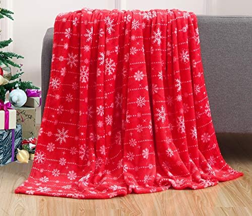 Elegant Comfort Luxury Velvet Super Soft Christmas Prints Fleece Blanket-Holiday Theme Home Décor Fuzzy Warm and Cozy Throws for Winter Bedding, Couch and Gift, 50 x 60 inch, Snowflakes by ELEGANTCOMFORT