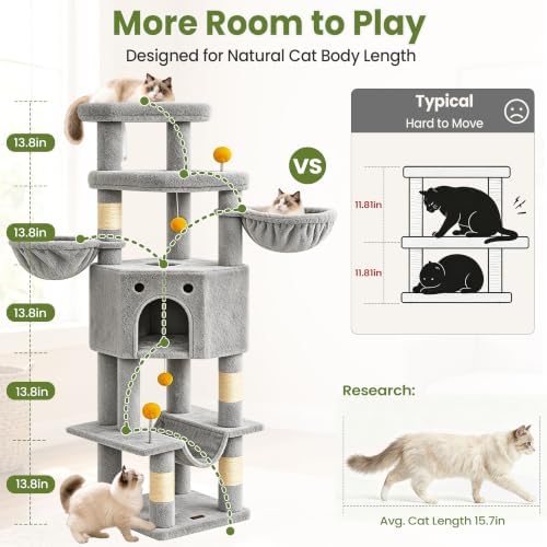 Cat Tree Tower for Indoor Large Adult Cats, 73in Tall Heavy Duty with Perch - Image 4