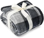 PAVILIA Plaid Sherpa Throw Blanket for Couch Sofa Bed, Dark Grey, 50x60 - Image 3