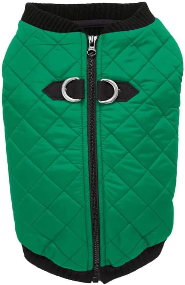 Gooby Fashion Vest Dog Jacket - Green, Large - Warm Zip Up Dog Bomber Vest with Dual D Ring Leash Water Resistant for Small to Medium Dogs