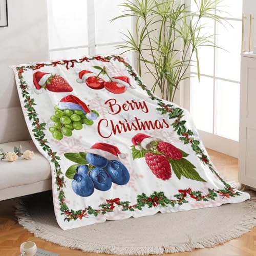 Berry Fruit Blanket for Girls Women Adults Kids Soft Cozy Fleece Funny Christmas Strawberry Blueberry Grape Throw Blankets Gifts Warm Flannel Plush Lightweight Decor for Couch Bed Sofa 60"X50" - Image 3
