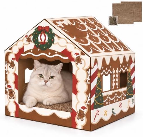 Gingerbread Christmas Cat House, Sweet Hideaway with 2 Scratchers & Catnip by Unknown