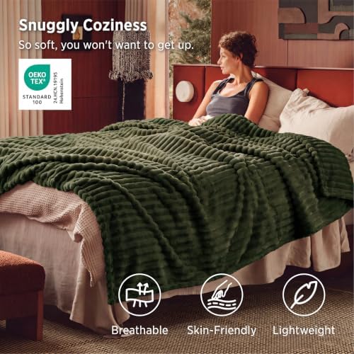 Bedsure Soft Queen Size Blanket for Bed Olive Green 90"x90" - Image 3