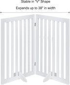 unipaws 36”H Free Standing Pet Gate for Dog Cat, 40”Wide Wooden Dog Gates | Foldable Pet Fence for Doorway, Stairs, Step, Expandable Doggy Barrier, Room Divider, Indoor Use, White