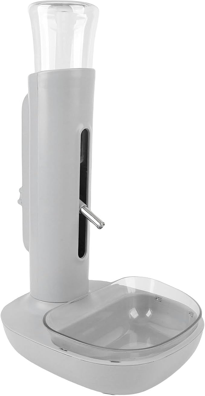 Pet Standing Water Dispenser Cat Dog Standing Bowl with Detachable Pole Automatically Feeding Water Height Adjustable for Cage, Crate (Grey)