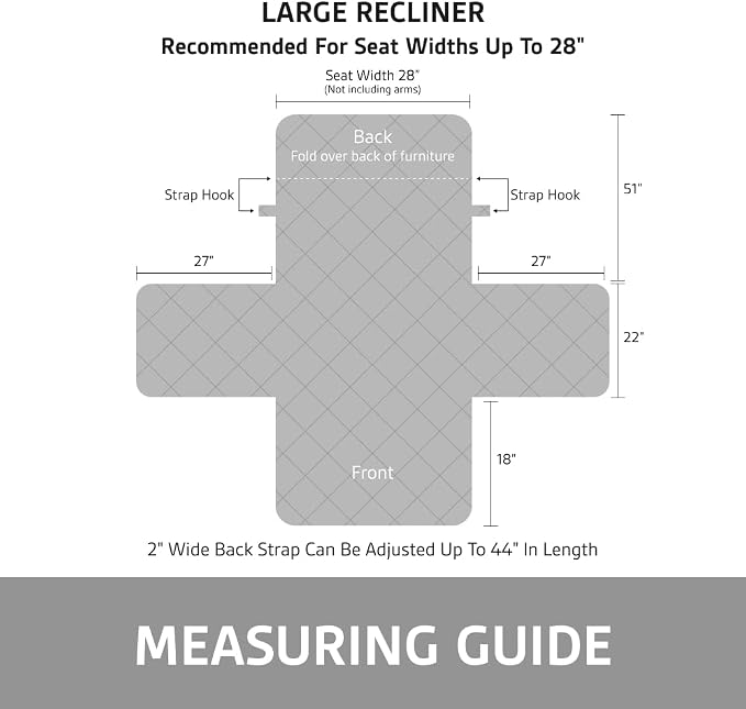 Sofa Shield 100% Waterproof Couch Cover with Patented Straps, Slip & Stain Resistant, Machine Washable Sofa Slipcover for Dogs Cats Pets Kids, 28 inch Seat, Large Recliner, Light Gray