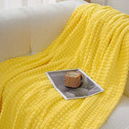 Puncuntex Fleece Throw Blanket Bright Yellow 60"×80"with Square Grid Design - Image 3