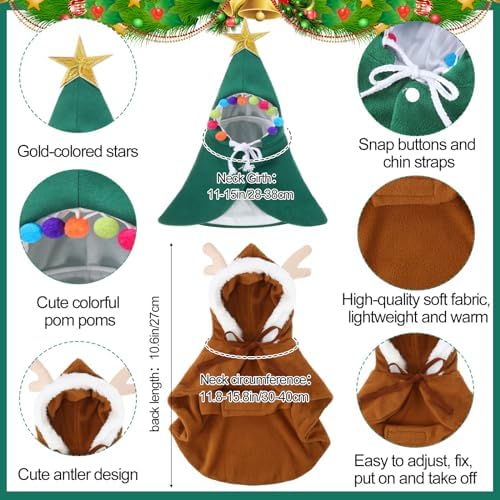 Aliceset 4 Pcs Christmas Cat Costume Reindeer Hat Cape for Cat Puppy - Image 3