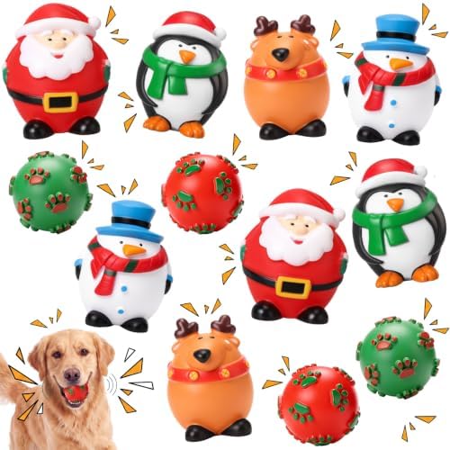 12 Pcs Christmas Latex Squeaky Dog Toy, Soft Rubber Dog Chew Toy by Vertintong