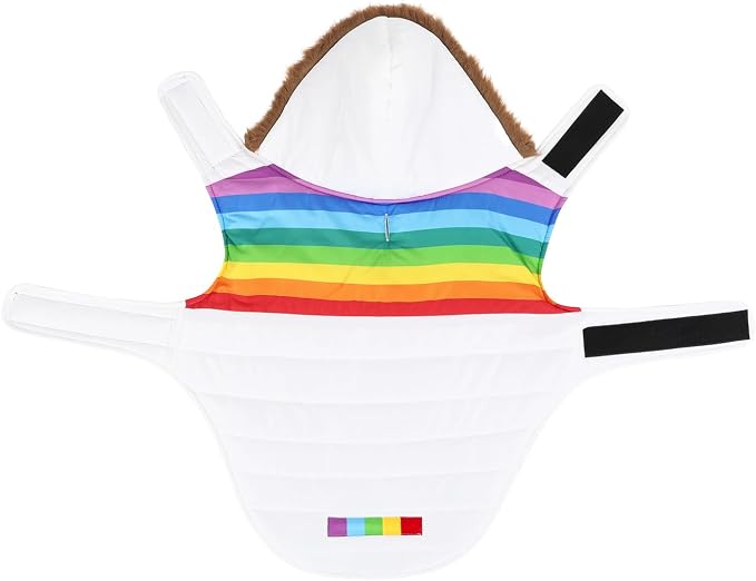 HDE Dog Puffer Jacket Fleece Lined Warm Dog Parka Winter Coat with Harness Hole White Rainbow Stripe - L