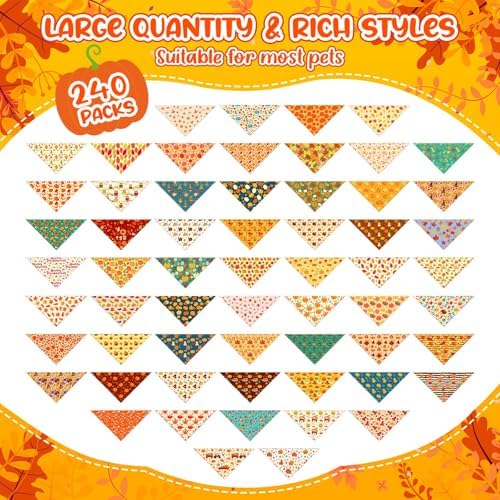 Geyoga 240 Pcs Fall Dog Bandanas Bulk, Thanksgiving Pet Bandanas - Image 3