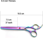 7.0in Titanium Professional Pet Grooming Scissors Set,Straight & Thinning & Curved Scissors 3pcs Set for Dog Grooming,A349 (Rainbow)