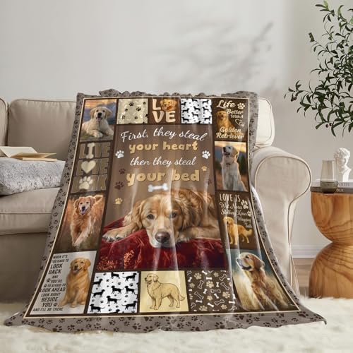 Golden Retriever Blanket for Girls Women Boys Men Adults Kids Soft Cozy Fleece Goldie Dog Pet Throw Blankets Gifts Warm Flannel Plush Lightweight Decor for Couch Bed Sofa 80"X60" - Image 4