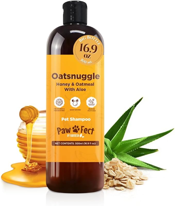 Honey & Oatmeal 16.9 oz Pet Shampoo for Dogs, Natural Formula with Colloidal Oatmeal, Aloe & Honey - Relieves Itchy Dry Skin, No Sulfates or Parabens, Gentle, Chamomile Scented