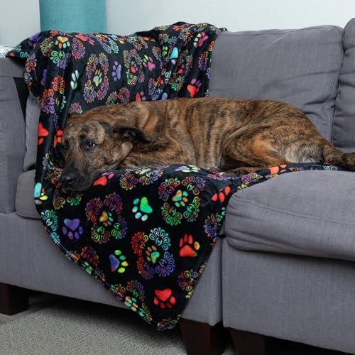 Pet Dog Cat Blanket Ultra Soft Cozy Fleece Paw Print Design Machine Washable Durable for Crates Beds Sofas Travel (Decadent Paws, Medium) - Image 2