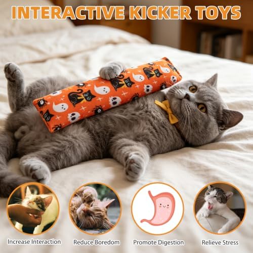 KOOLTAIL Cat Catnip Toys for Halloween, 3 Pack Durable Soft Kicker Toy Filled with Natural Catnip, Interactive Bite Resistant Chew Teeth Cleaning Gift for Indoor Cats Kitten - Image 3