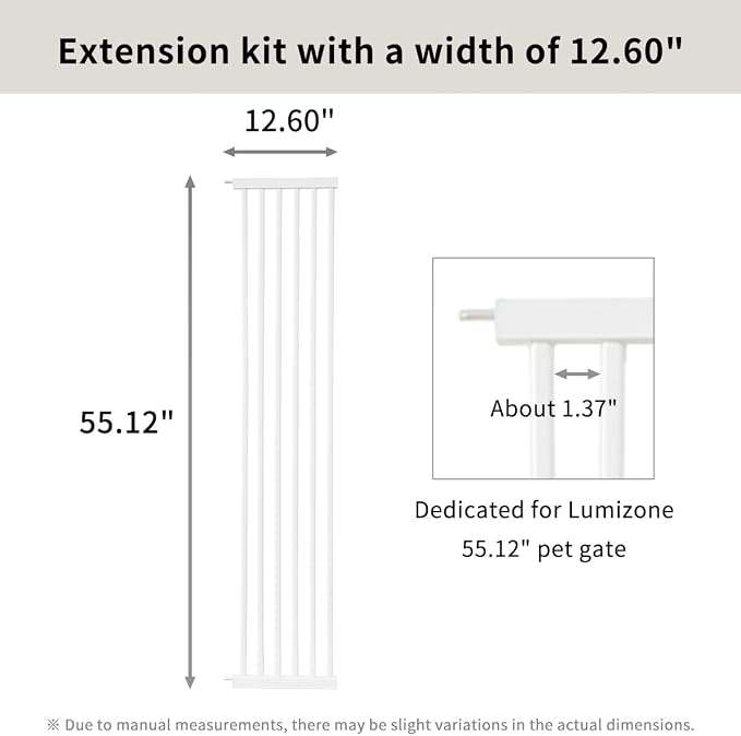 Lumizone Extra Tall Cat Gate Extension Kit 55.12" High 12.6" Wide White | Tall Pet Gate Dog Gate for Doorway Hallway Stairs Pressure Mounted Extra Wide 1.37" Gap No Drilling