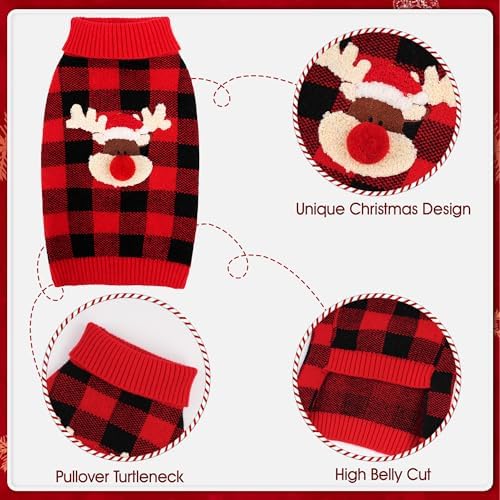 Dog Christmas Sweater Cute Dog Christmas Outfit with 3D Reindeer Pattern Soft Warm Turtleneck Knitted Pet Clothes Cold Weather Puppy Clothes for Small Medium Large Dogs Cats - Image 5