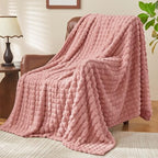 BEDELITE Dusty Pink Checked Fleece Twin Throw Blanket for Bed, 60x80 Inch - Image 3