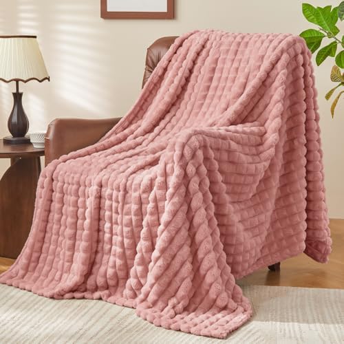 BEDELITE Dusty Pink Checked Fleece Twin Throw Blanket for Bed, 60x80 Inch - Image 3