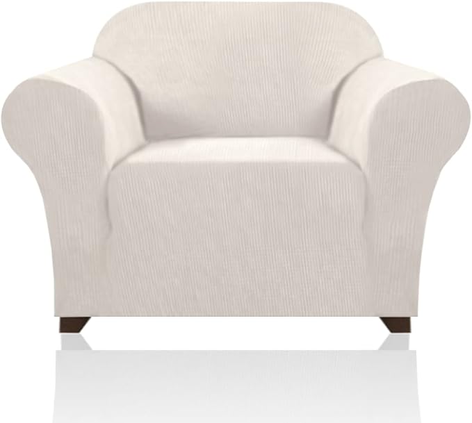 Stretch Chair Cover Chair Slipcovers with Arms 1-Piece Chair Sofa Slipcovers or Living Room Non Slip Armchair Cover Furniture Protector Dogs Pet Friendly(Armchair,Ivory)