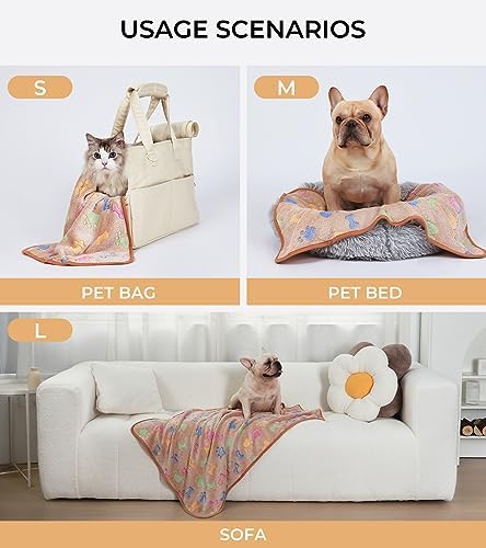 1 Pack 3 Blankets Super Soft Fluffy Cute Bone Pattern Pet Blanket Flannel Throw for Dog Puppy Cat Pink/Brown/Purple Large - Image 2