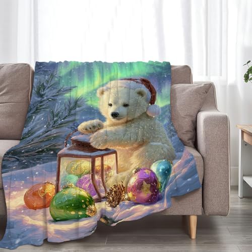 Christmas Polar Bear Blanket Winter Aurora Night Animal Throw Blankets Gifts for Girls Boys Kids White Bear Lover Soft Cozy Fleece Plush for Couch Sofa Bed 60"x50" - Image 4