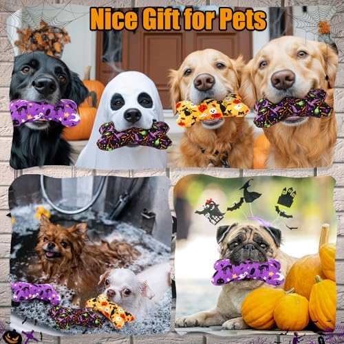 6 Pack Halloween Dog Squeaky Bone Toys Halloween Plush Interactive Dog Pets Birthday Bone Shape Stuffed Chew Toys for Puppy Small Medium Large Squeak Toss Play - Image 5